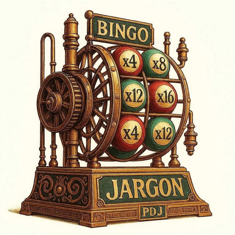 Illustration for the jargon bingo post: a vintage bingo machine labelled Jargon